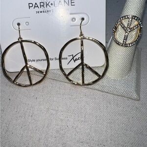 Park Lane Gold Peace Symbol Earrings and Ring